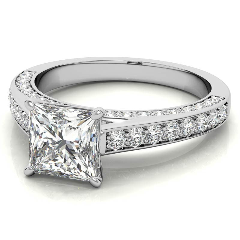Princess Cathedral Moissanite Engagement Ring