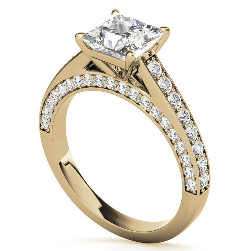 Princess Cathedral Moissanite Engagement Ring