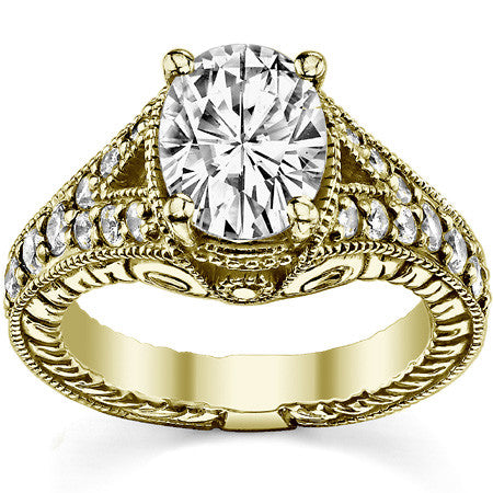 Oval Antique Split Shank Moissanite Engagement Ring