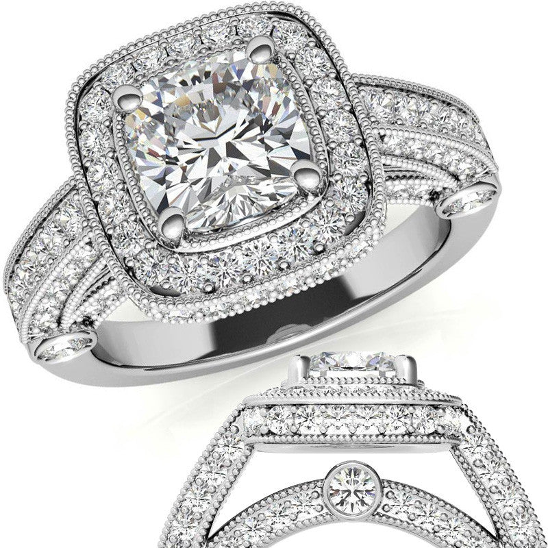 Legacy Style Cushion Halo Moissanite Engagement Ring
