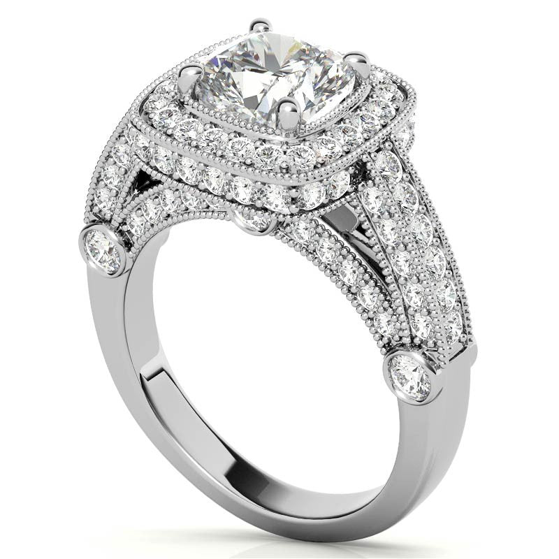 Legacy Style Cushion Halo Moissanite Engagement Ring