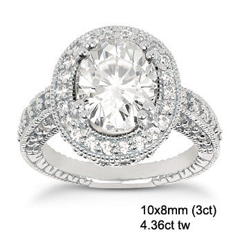 Antique Halo Oval Moissanite Engagement Ring