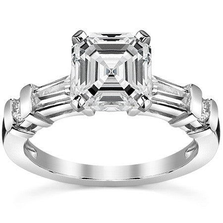 Round & Baguette Moissanite Engagement Ring Setting 0.5ct