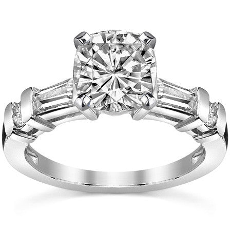 Round & Baguette Moissanite Engagement Ring Setting 0.5ct