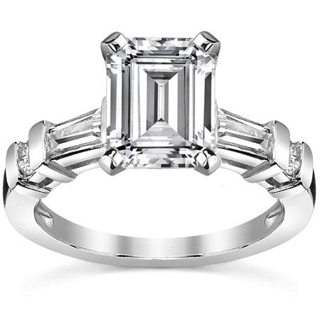 Round & Baguette Moissanite Engagement Ring Setting 0.5ct
