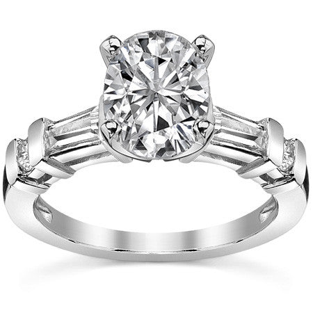 Round & Baguette Moissanite Engagement Ring Setting 0.5ct
