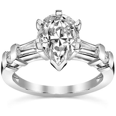 Round & Baguette Moissanite Engagement Ring Setting 0.5ct