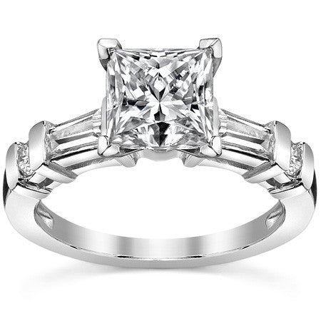 Round & Baguette Moissanite Engagement Ring Setting 0.5ct
