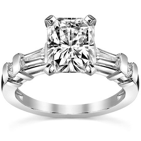 Round & Baguette Moissanite Engagement Ring Setting 0.5ct