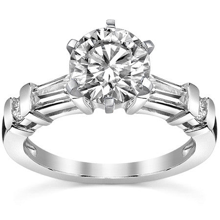 Round & Baguette Moissanite Engagement Ring Setting 0.5ct