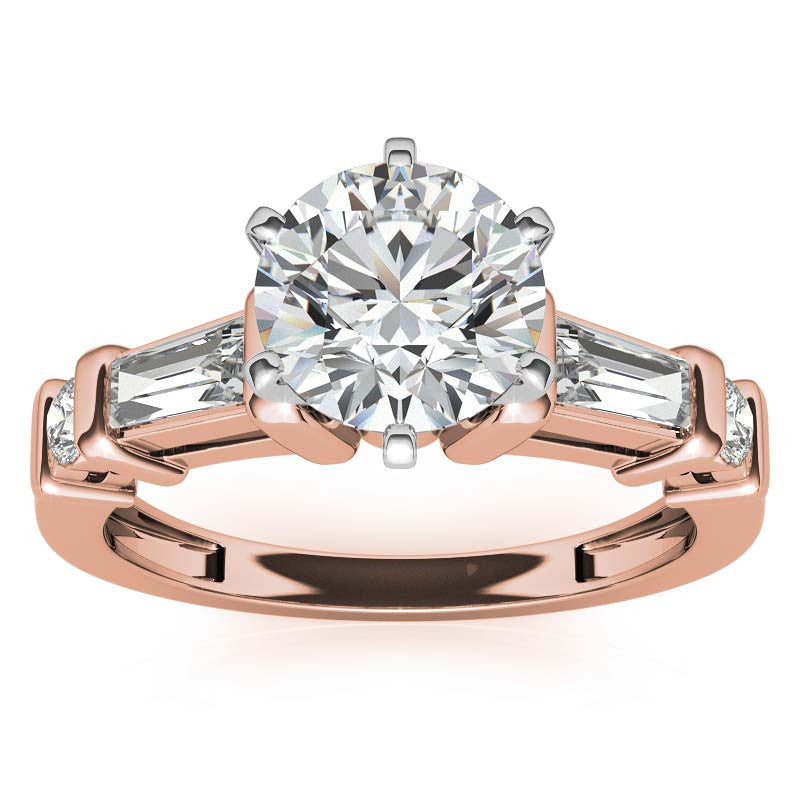 Round & Baguette Moissanite Engagement Ring Setting 0.5ct
