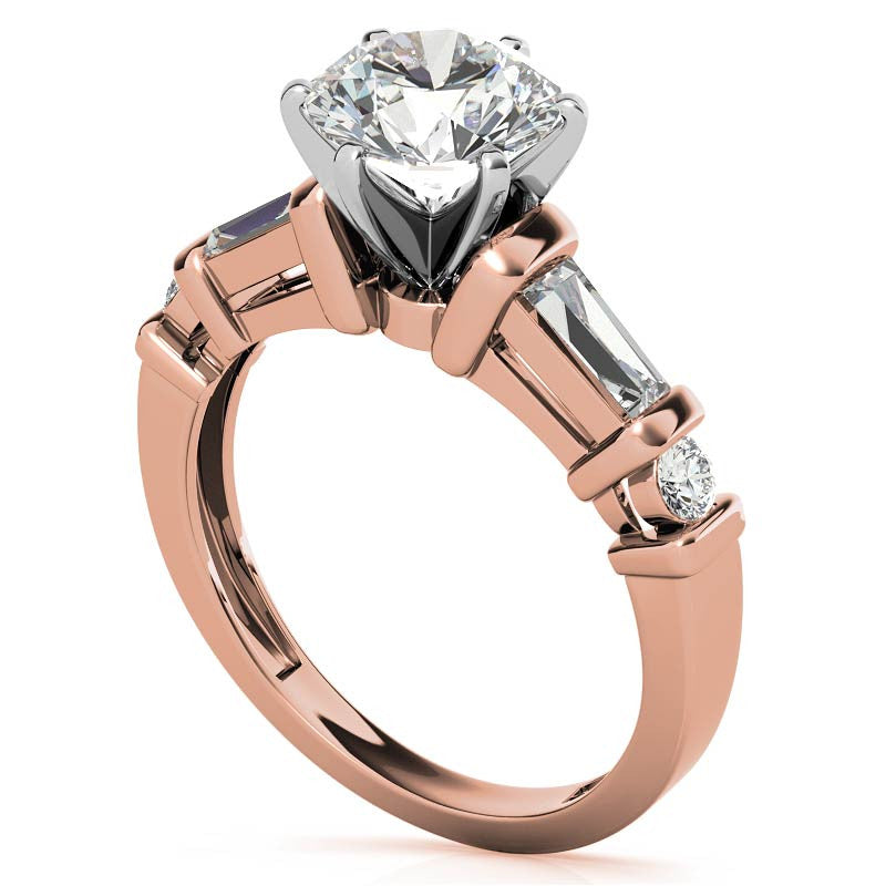 Round & Baguette Moissanite Engagement Ring Setting 0.5ct