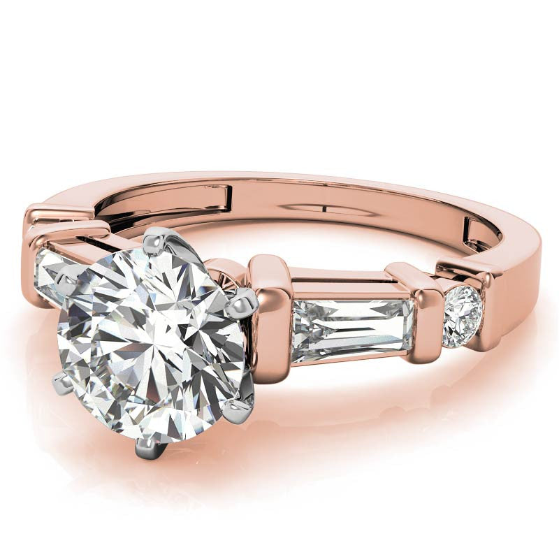 Round & Baguette Moissanite Engagement Ring Setting 0.5ct