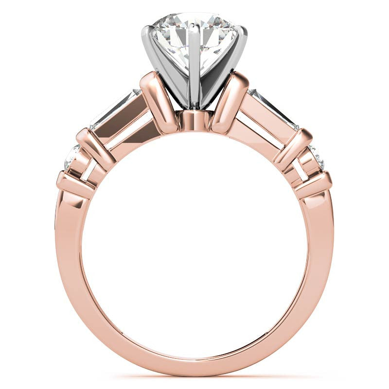 Round & Baguette Moissanite Engagement Ring Setting 0.5ct