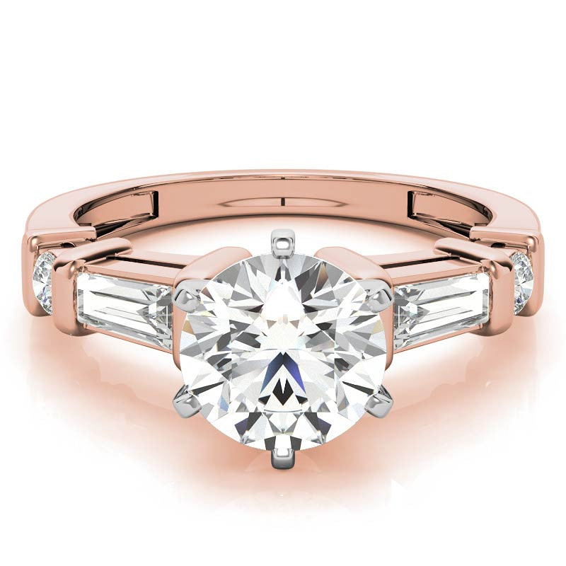 Round & Baguette Moissanite Engagement Ring Setting 0.5ct