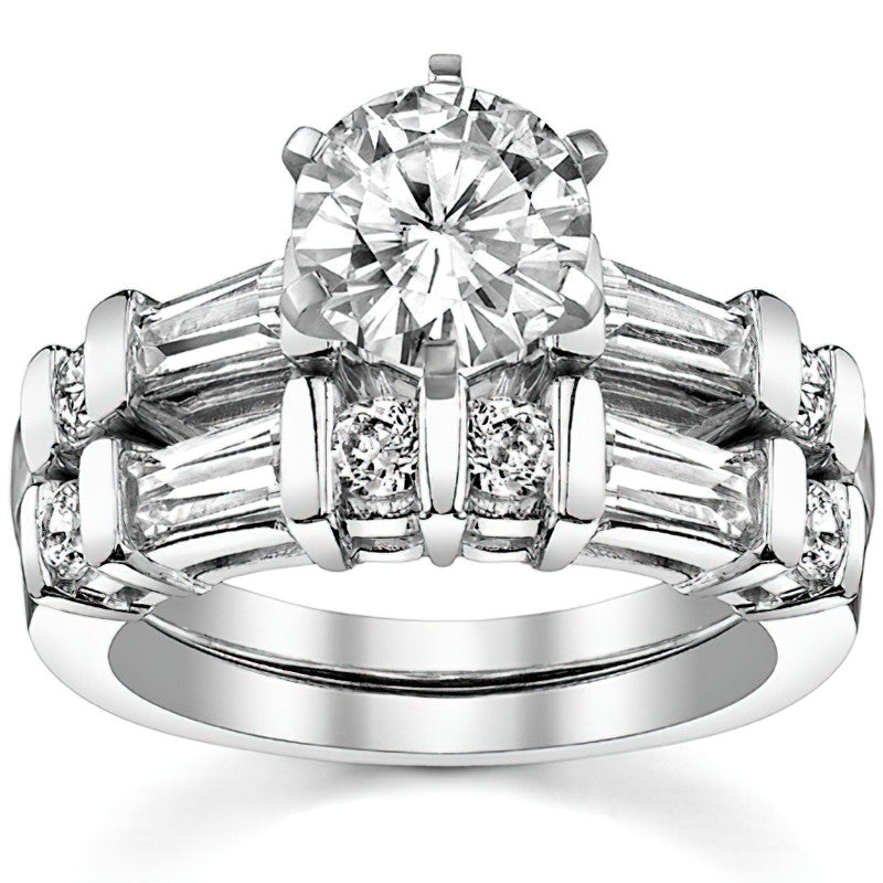 Round & Baguette Moissanite Engagement Ring Setting 0.5ct