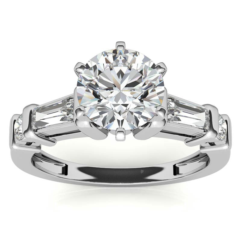 Round & Baguette Moissanite Engagement Ring Setting 0.5ct