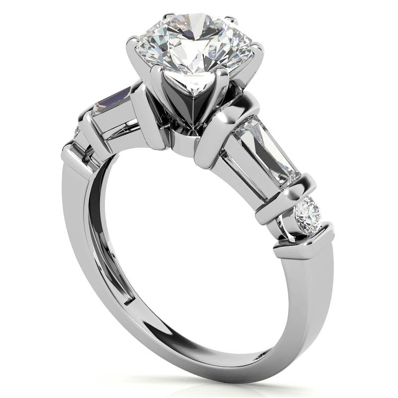 Round & Baguette Moissanite Engagement Ring Setting 0.5ct