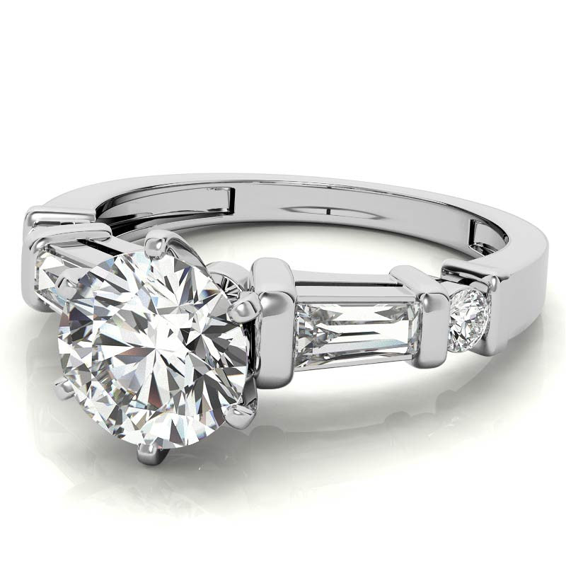 Round & Baguette Moissanite Engagement Ring Setting 0.5ct