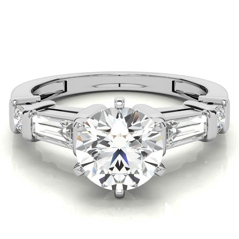 Round & Baguette Moissanite Engagement Ring Setting 0.5ct