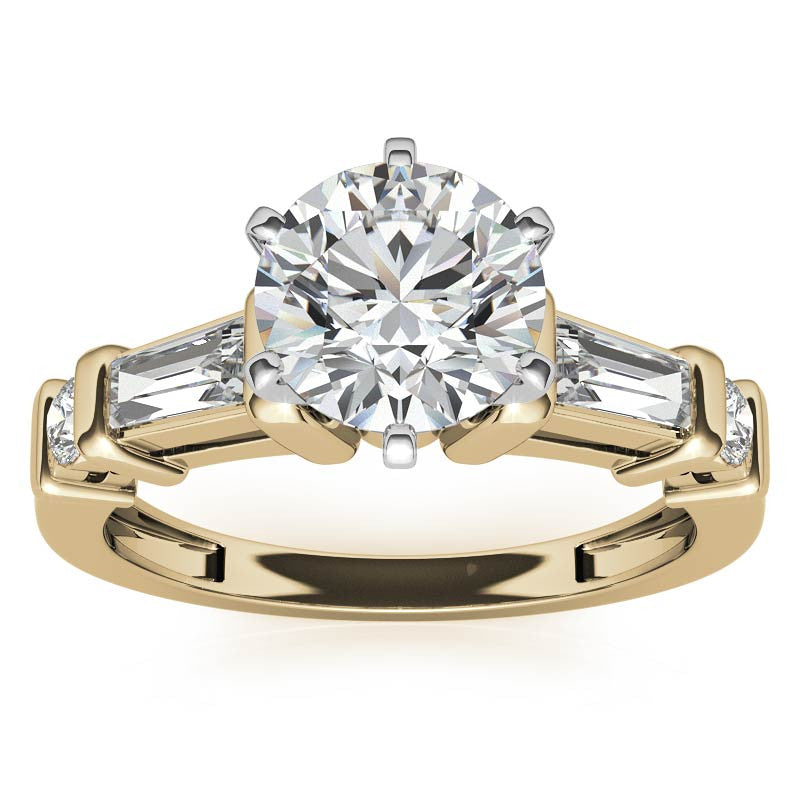 Round & Baguette Moissanite Engagement Ring Setting 0.5ct