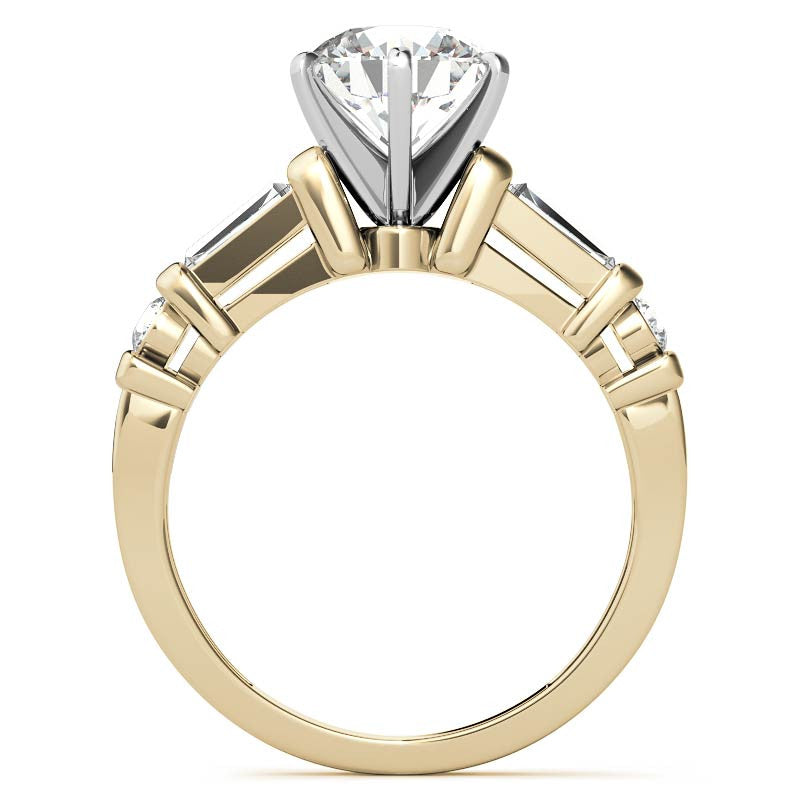 Round & Baguette Moissanite Engagement Ring Setting 0.5ct