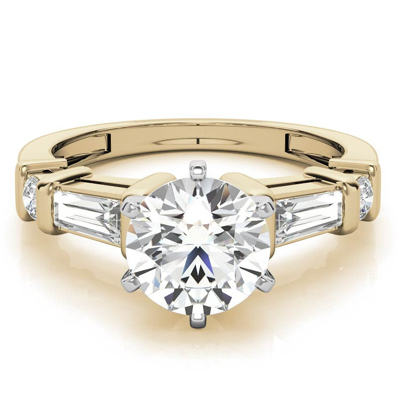 Round & Baguette Moissanite Engagement Ring Setting 0.5ct