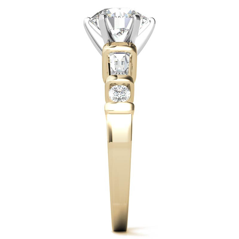 Round & Baguette Moissanite Engagement Ring Setting 0.5ct
