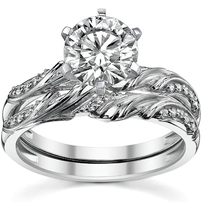 Round Brilliant Moissanite Floral Accent Engagement Ring Setting