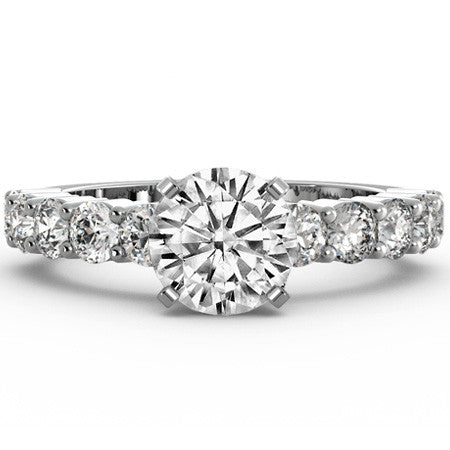 Round Brilliant Moissanite Shared-Prong Semi-Eternity Ring, 1ct
