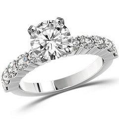 Round Brilliant Moissanite Shared-Prong Semi-Eternity Ring, 1ct