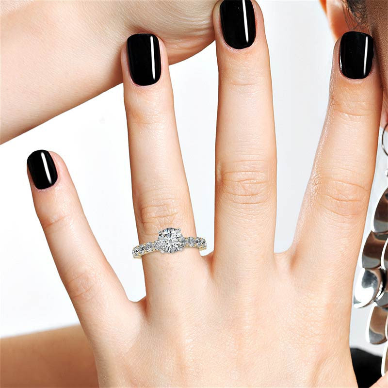 Moissanite U-Shaped Shared-Prong Semi-Eternity Ring (1.0ct)
