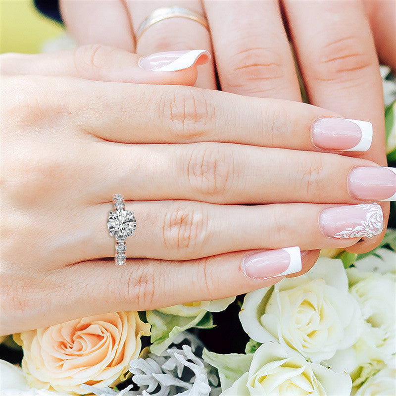 Round Brilliant Moissanite 4-Prong Set Semi-Eternity Ring, 1.2ct