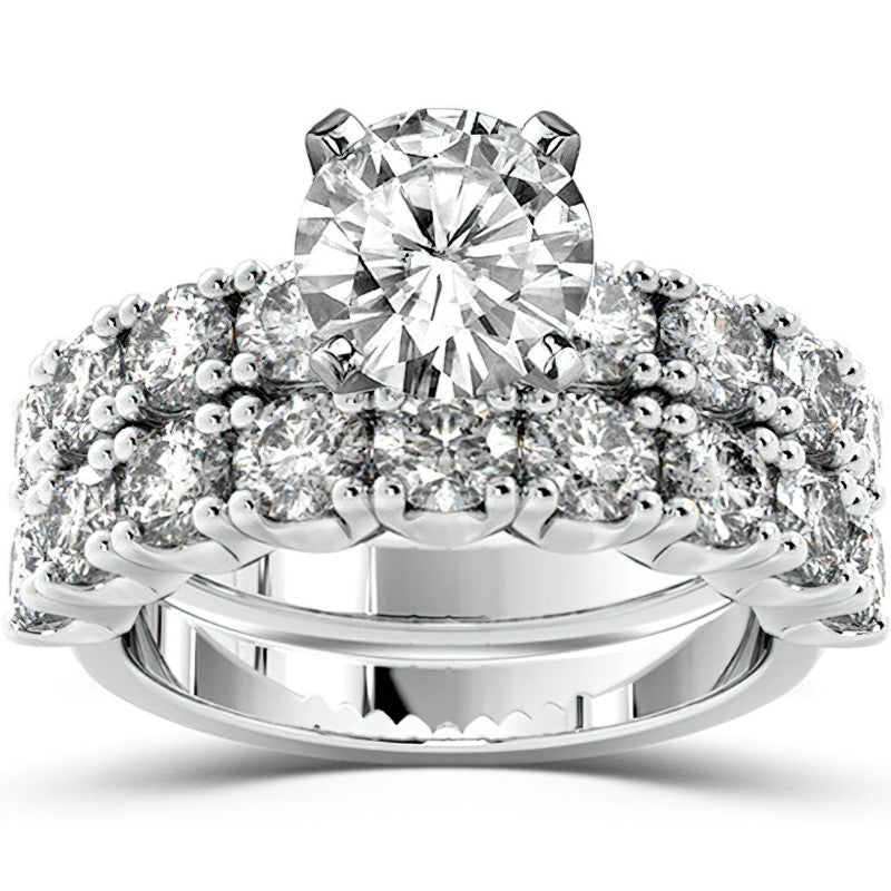 Round Brilliant Moissanite 4-Prong Set Semi-Eternity Ring, 1.2ct
