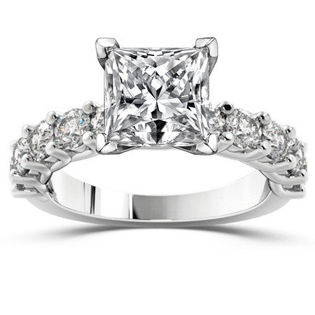 Round Brilliant Moissanite Shared Prong Trellis Semi-Eternity Ring, 1ct