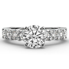 Round Brilliant Moissanite Shared Prong Trellis Semi-Eternity Ring, 1ct