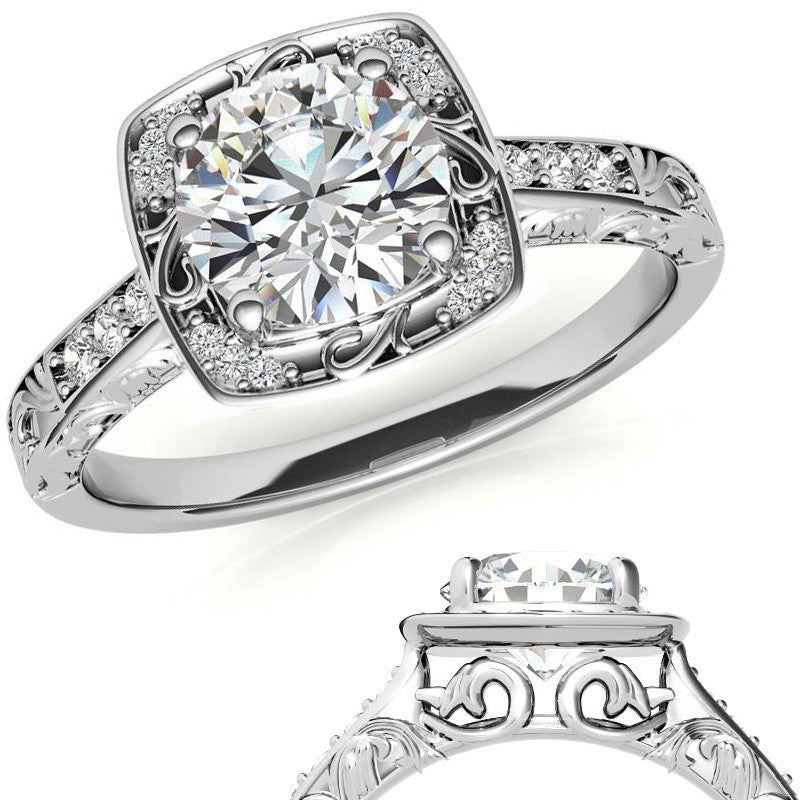 Antique Scroll Halo Moissanite Engagement Ring