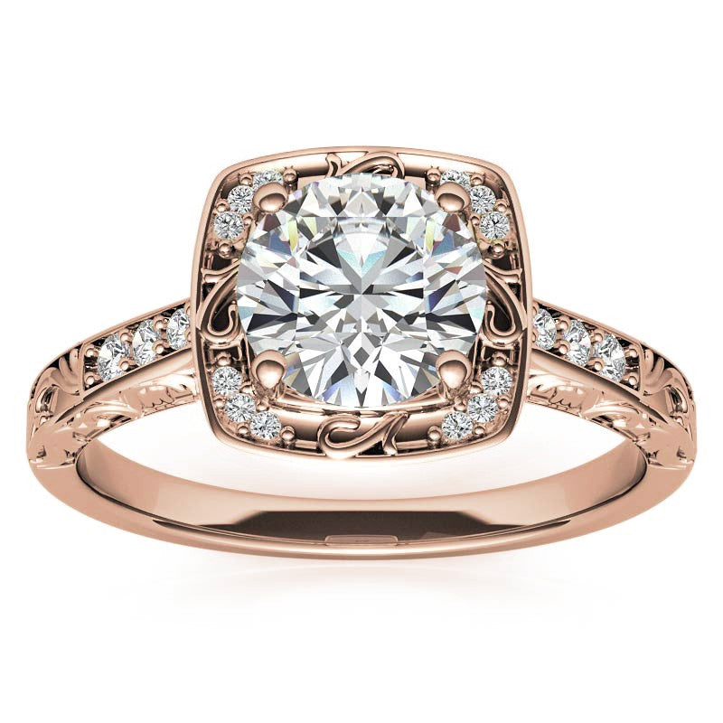 Antique Scroll Halo Moissanite Engagement Ring