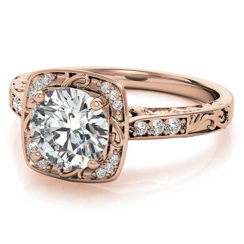 Antique Scroll Halo Moissanite Engagement Ring