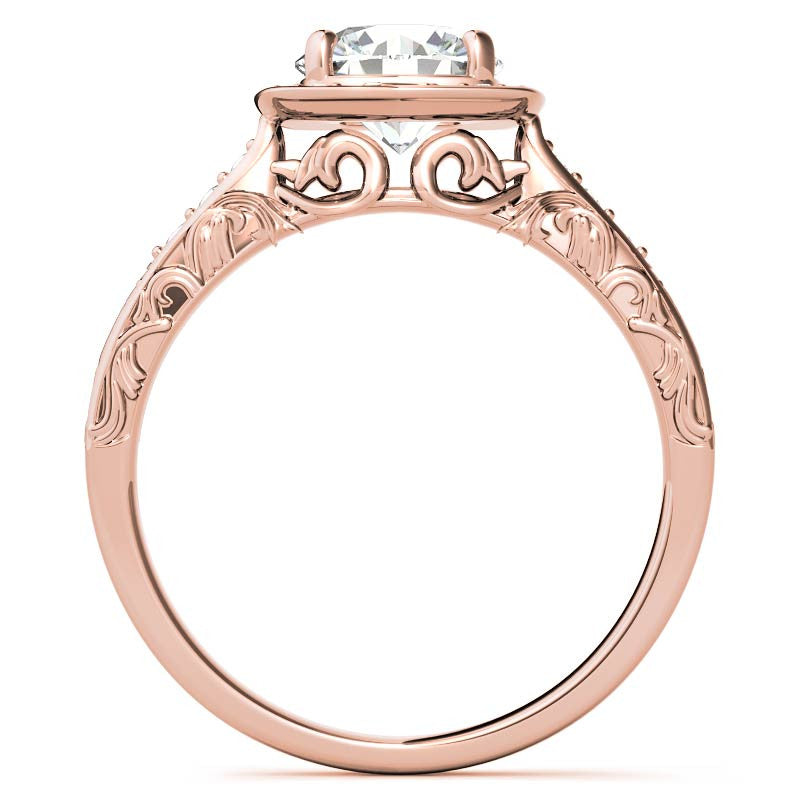Antique Scroll Halo Moissanite Engagement Ring