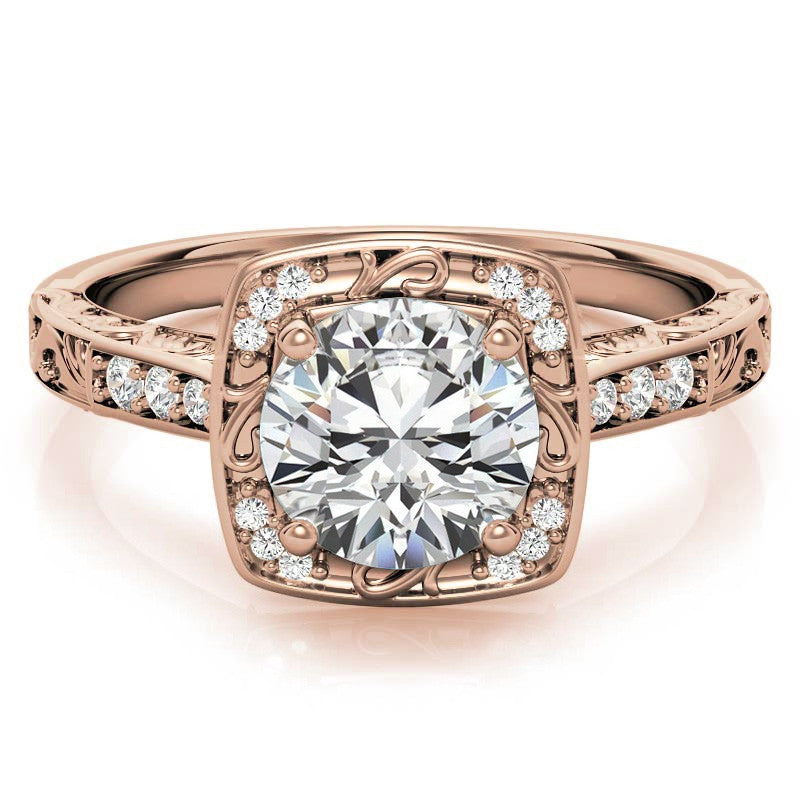 Antique Scroll Halo Moissanite Engagement Ring
