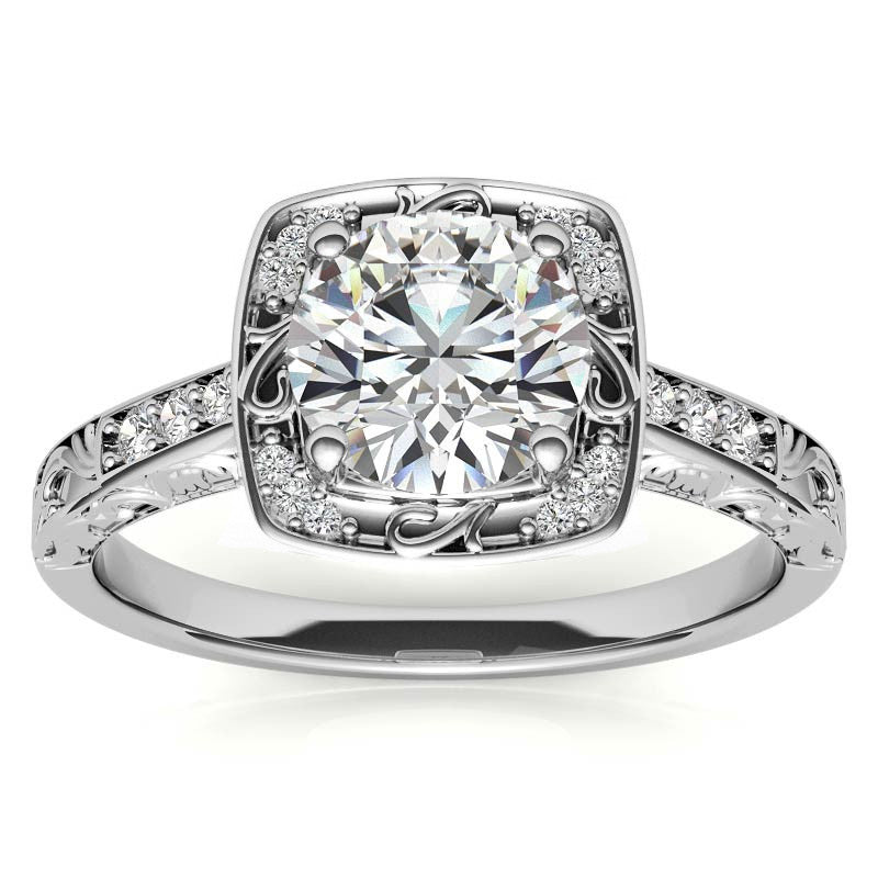 Antique Scroll Halo Moissanite Engagement Ring
