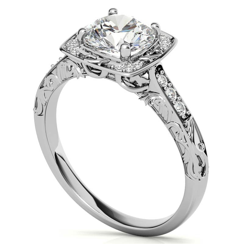 Antique Scroll Halo Moissanite Engagement Ring