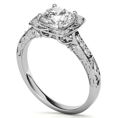 Antique Scroll Halo Moissanite Engagement Ring