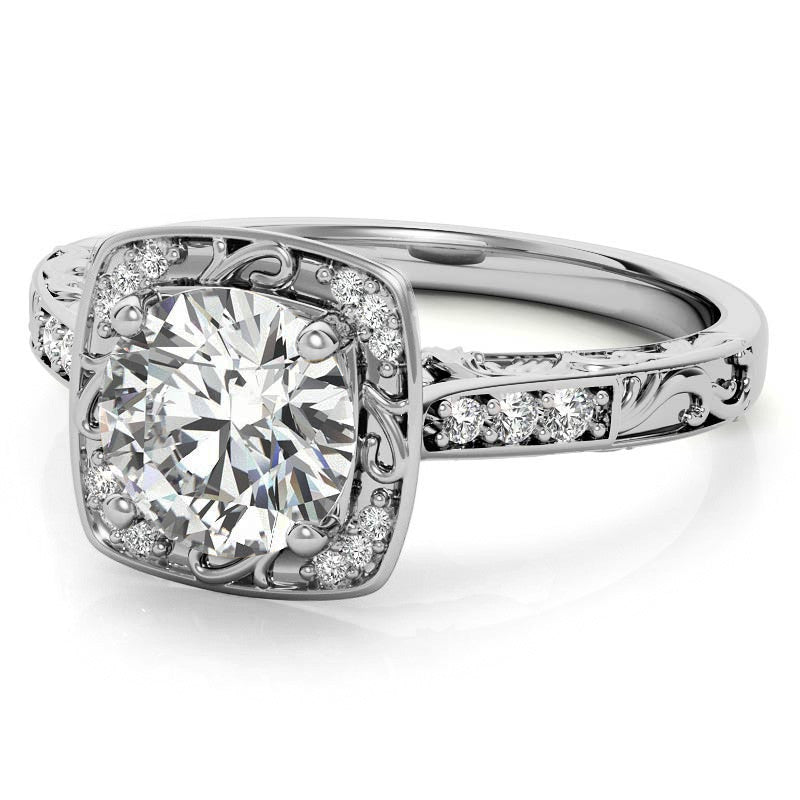 Antique Scroll Halo Moissanite Engagement Ring