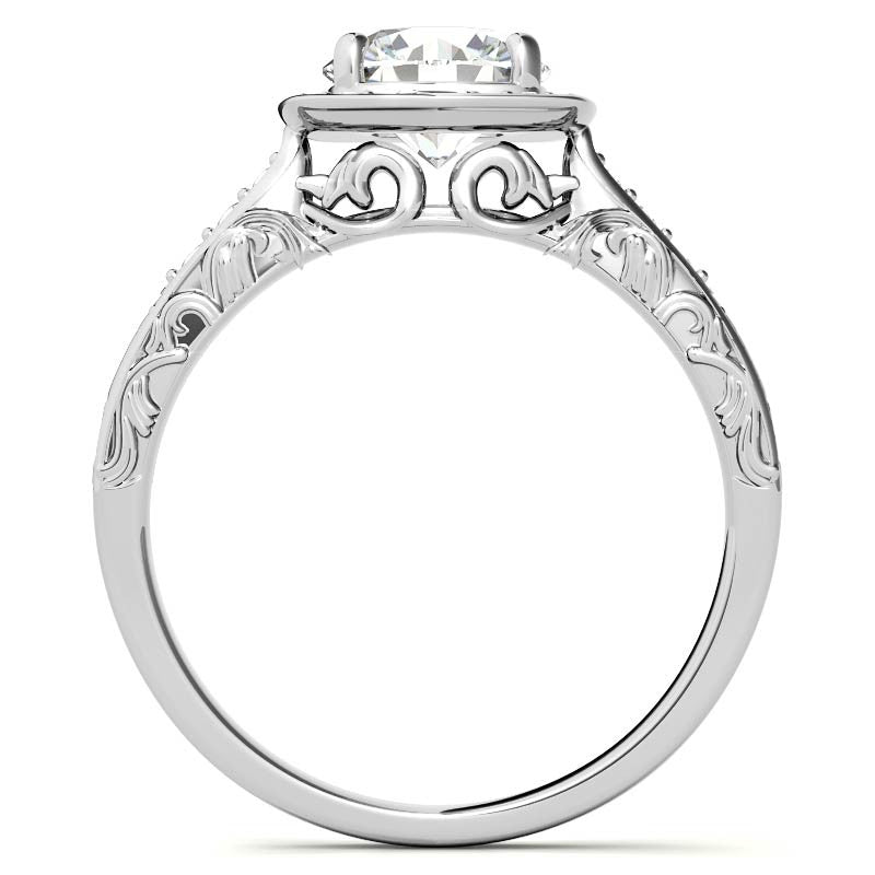 Antique Scroll Halo Moissanite Engagement Ring