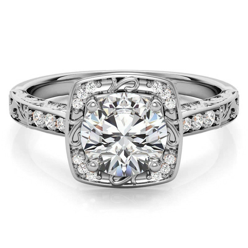 Antique Scroll Halo Moissanite Engagement Ring