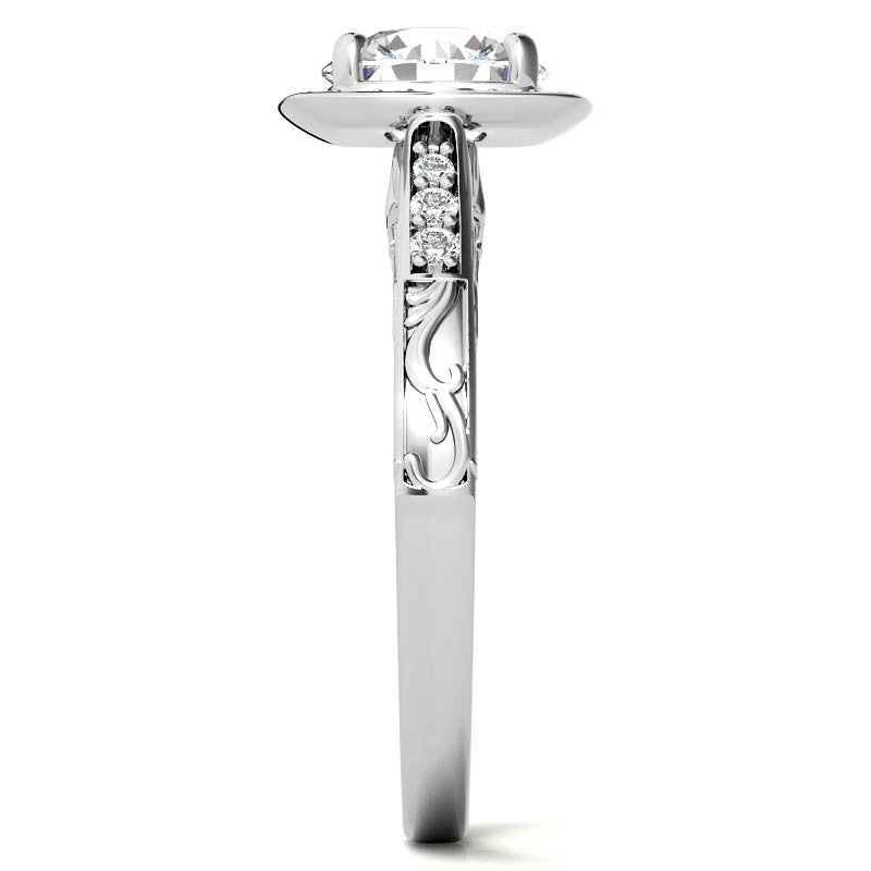 Antique Scroll Halo Moissanite Engagement Ring