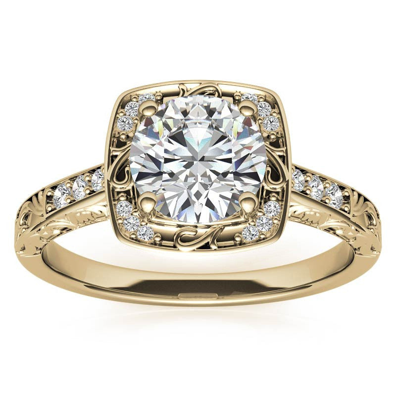 Antique Scroll Halo Moissanite Engagement Ring