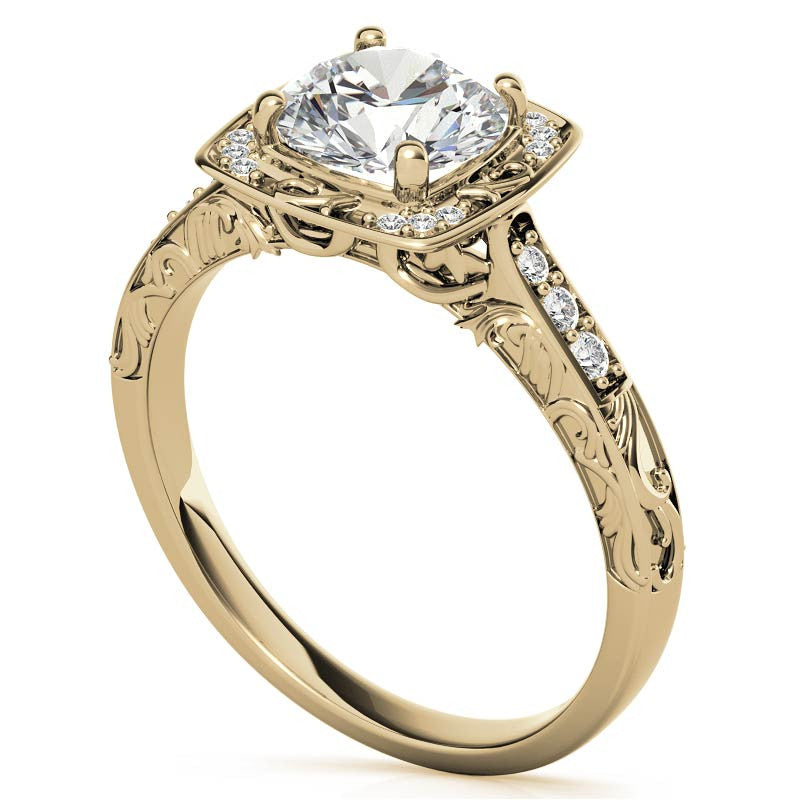 Antique Scroll Halo Moissanite Engagement Ring